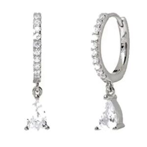 New Drop! Silver Crystal Tear Drop Huggie Hoop Earrings